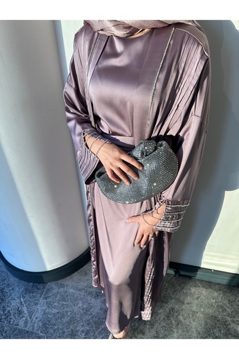 Revolution Stone Detailed Satin Black Abaya