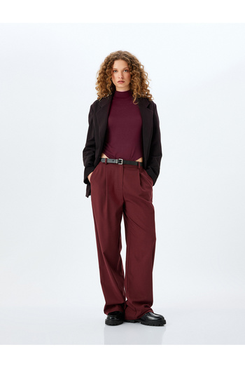 Koton Regular Waist Button Pocket Detailed Straight Long Leg Pleated Trousers