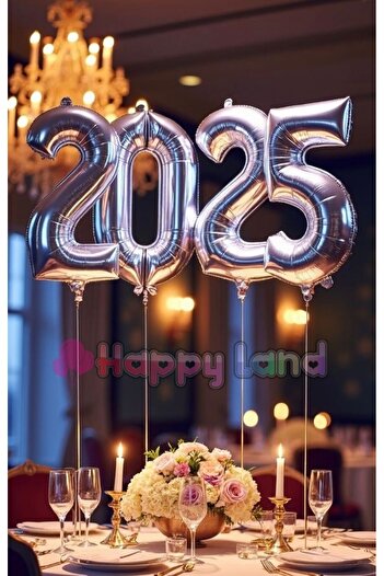 Happyland 2025 New Year's Balloon Silver Color 100 cm Large Size Foil Number Balloon Set New Year's Balloons