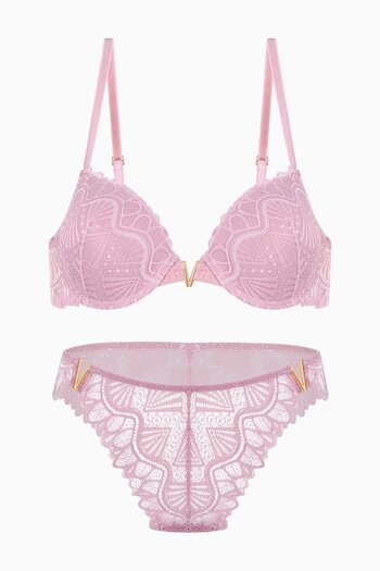 Wonna Anna Lace Bra Panty Set with Gold Accessories - Push up - 2568 - Powder