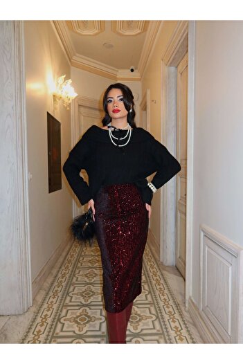ESRAHELVACI Sequined Slit Long Skirt