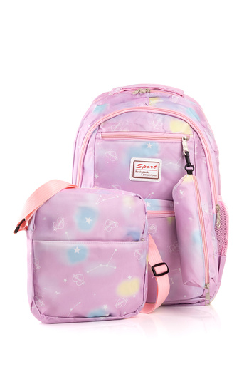 Ecrou 3 Pieces Colorful Pattern Lilac Dinner Bag, Pencil Case, Backpack