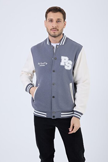 Polo State Men's Basic 3 Thread Long Pocket Smoked College Jacket