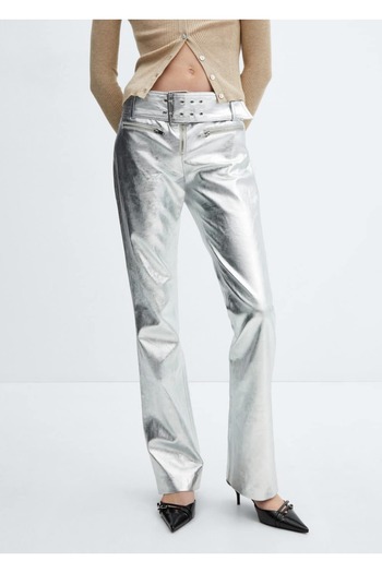 MANGO Woman Belted Metallic Pants