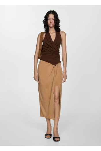MANGO Woman Slit Lyocell skirt