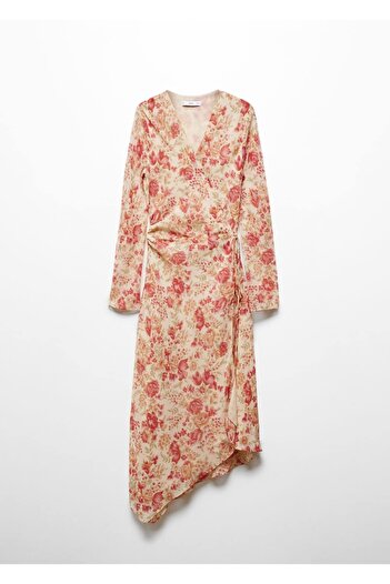 MANGO Woman Asimetrik Çiçekli Elbise