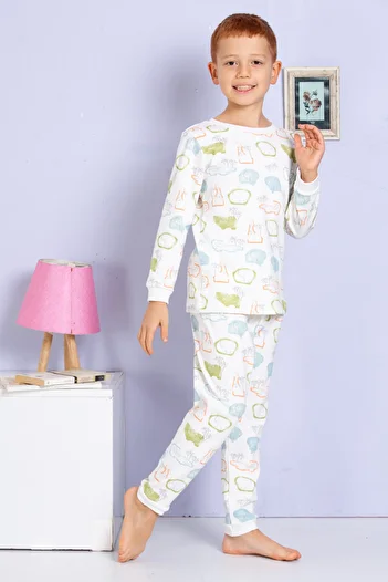 elmas kids Boy's and Baby's Ecru Cute Forest Animals Print 100% Cotton Pajamas Set
