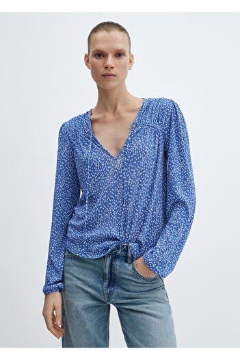 MANGO Woman Tie Detailed Patterned Blouse