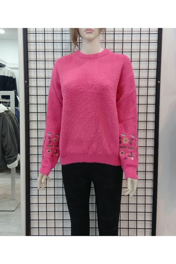 Butik Şans Wienella Nakış Detaylı Bisiklet Yaka Sakallı Kazak