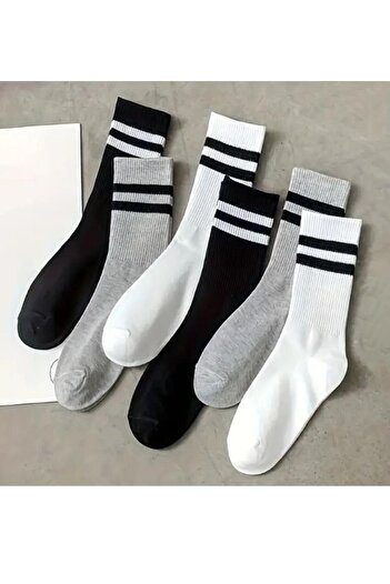 MY MENORA SOCKS СИВИ ЧЕРНИ БЕЛИ ЧОРАПИ С КАИШКИ, 6 ЧИФТА