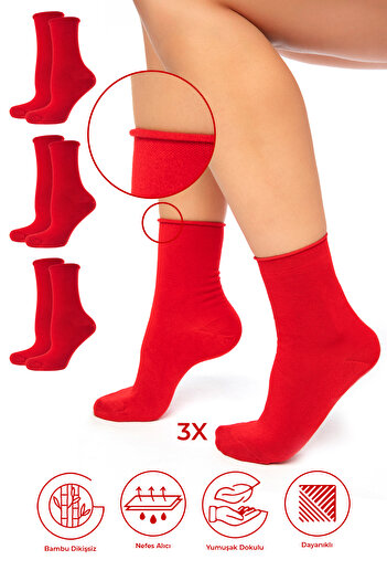 SAYSEZ Red Bamboo Premium Socks - Elasticated, Seamless, 3 Pack / No Trace / No Tightening
