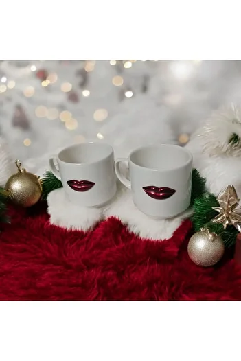 devigo Fun 3D Lip Pattern 2-Piece Mug Set - Gift Mug Set