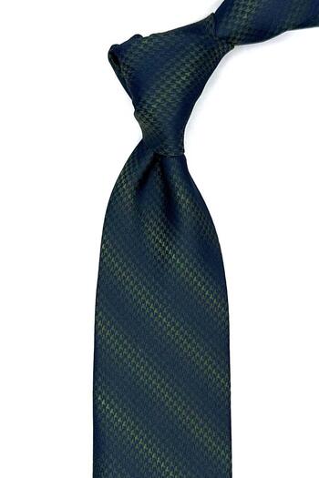 Kravatkolik Green - Navy Blue Classic Tie with Goose Feet Handkerchief Kk13013
