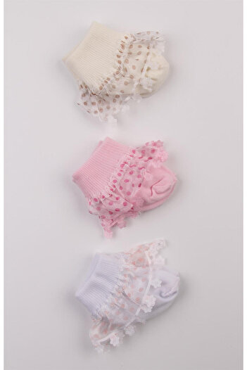 Mini Ropa Ecru Pink White Tulle Cotton 3-Piece Baby Socks