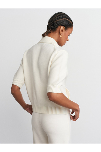 Dilvin 60285 Polo Neck Knitwear Cardigan with Buttons and Pockets, Ecru M.