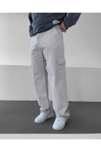 NO1 KONSEPT Φαρδύ τζιν παντελόνι Cream Cargo Pocket