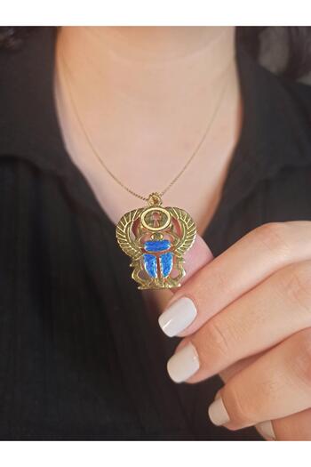 TREND 925 ayar gümüş KHEPRI SCARAB Kolye, Antik Mısır Mavi altın böcek kolye