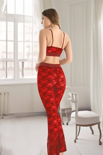 SiaLess Lingerie Red Lace Bottom Top Set Nightgown
