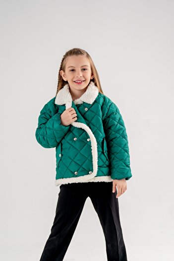 GİYİCEM Girl's Snap Polo Neck Plush Coat 1001