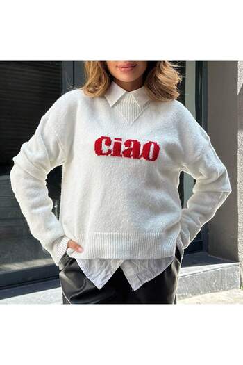 Puella Ciao White Red Crop Sweater