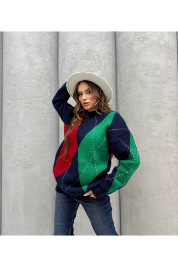 İLKCET MODA Color Blocked Oversize Women's Sweater