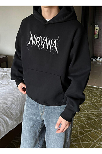 DEEPSENCE Μπλουζάκι με κουκούλα NIRVANA PRINTED Unisex Μαύρο Oversize