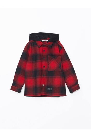LC Waikiki Kids Red Hooded Plaid Boy's Shirt Jacket