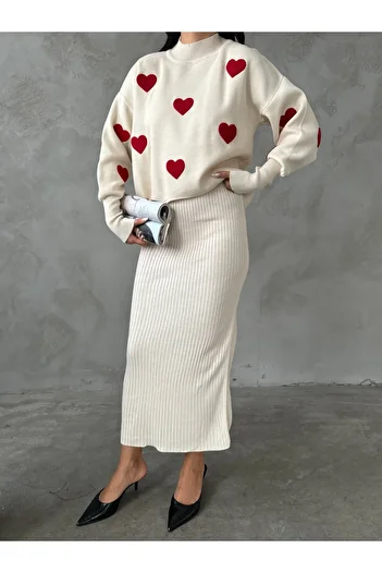 DTBUTİK Heart Sweater Dress Set