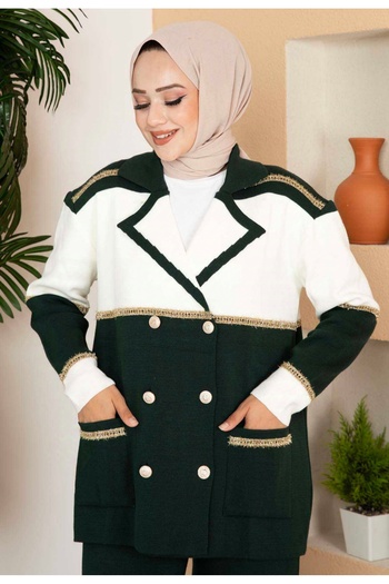 By Nilgün Akay Glitter Stripe Plain Knitwear Set Emerald Green, (New Season)