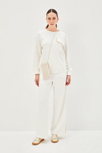 Allyco Plain Cut Regular Knitted Trousers with Chain Detail