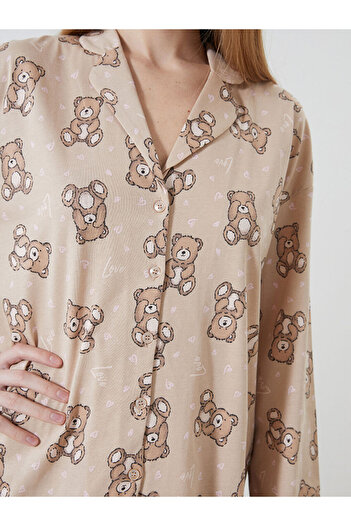 LC Waikiki Gömlek Yaka Desenli Kadın Pijama Takımı W4G486Z8NVY