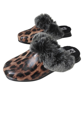 green norths Women's Front Covered Fur Winter Home Daily Slippers