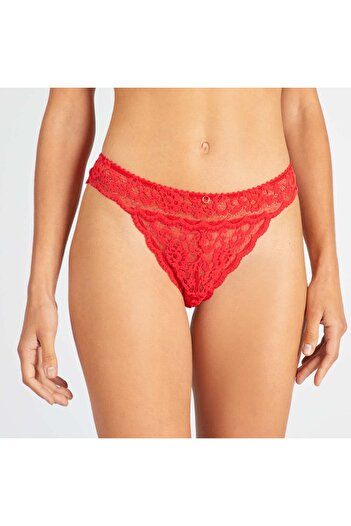 KIABI Soft velvet lace tanga briefs TRUE RED