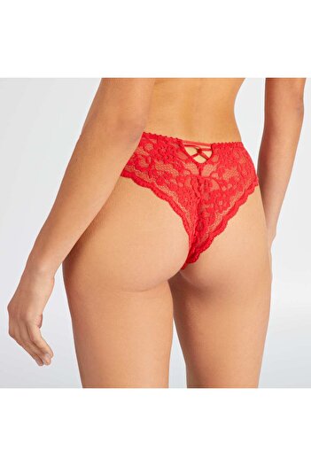 KIABI Soft velvet lace tanga briefs TRUE RED