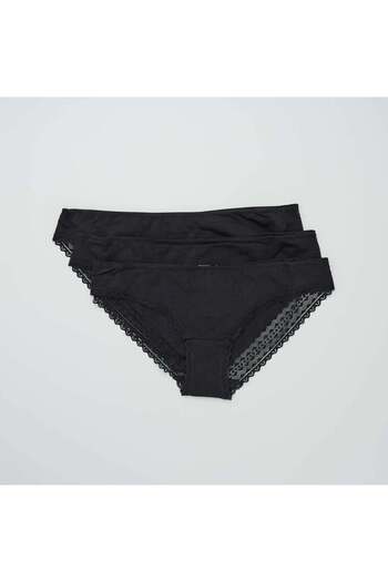 KIABI Pack of 3 cotton and lace briefs BLACK