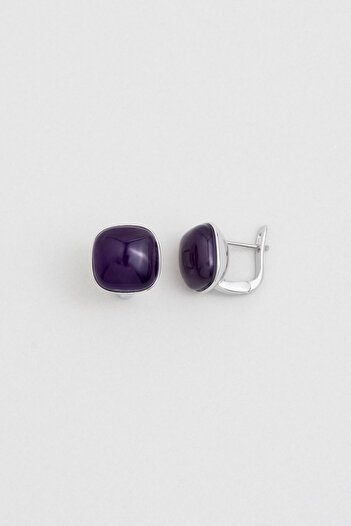 So CHIC... Violet 18 Ayar Beyaz Altın Kaplama Gümüş Ametist Küpe