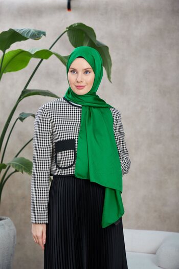 İpekhan Line Leola Pattern Silky Jacquard Shawl Green 9009-04