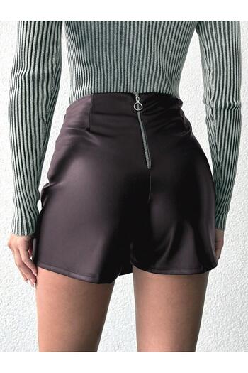 SERBA Pu Leather Clamshell Zippered Short Skirt