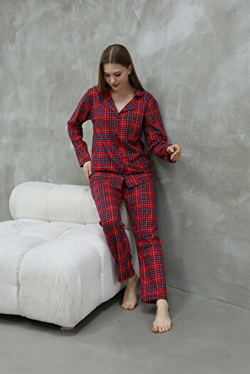 Arvin Pijama Pamuklu Düğmeli Gömlek Yakalı Pijama Takımı