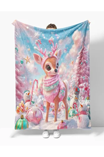 Erays Home Christmas & Christmas Deer Cute Deer Pattern Fleece Blanket Tv Blanket Merry Christmas