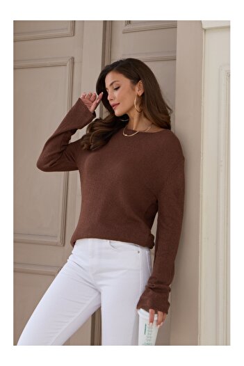 Elif Özbey Butik Καφέ Massi Model Thin Mercerized Knitwear