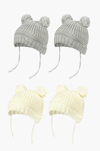 Little Jom Set of 4 Beanie Pompom Knitwear Caps for Babies 0-18 Months