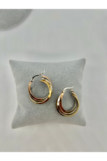 stainless steell Gold kaplama kuyum model üçlü sarmal küpe