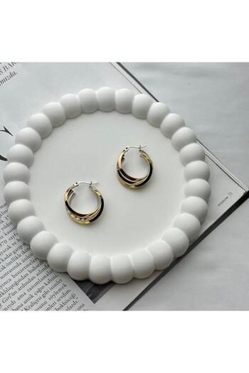 stainless steell Gold kaplama kuyum model üçlü sarmal küpe