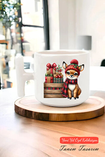 Tanem Tasarım T Handle Ceramic Mug with New Year New Year Christmas Design