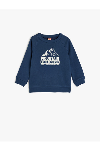 Koton Bedrucktes Langarm-Sweatshirt aus Baumwolle mit Rundhalsausschnitt