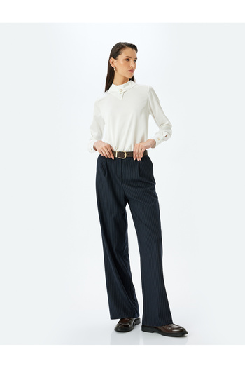Koton Asymmetrical Neckline Button Detail Long Sleeve Classic Blouse