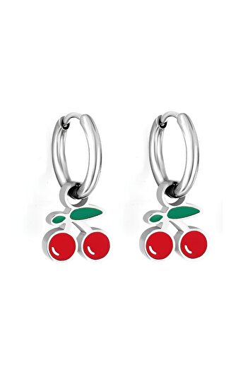 Janset Cherry Model Hoop Children's Earrings - 316L Children's Earrings - Children's Cherry Earrings
