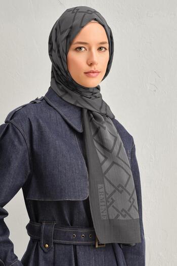 Armine Tensel-ipek Şal - Zincir Desen - Atn2 - 3296 - Gri