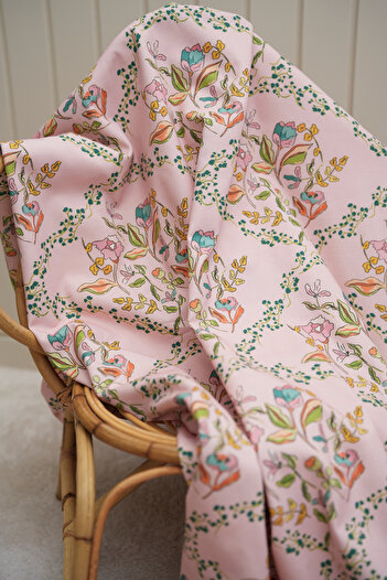 Tuğba Kuğu Printed Panama Fabric (100% Cotton) |   Drawing Flowers